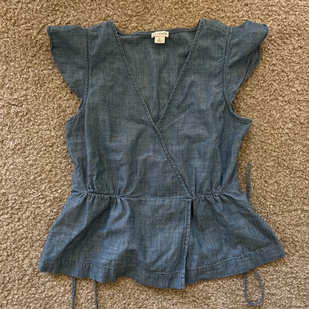 J. Crew Chambray Flutter Sleeve Peplum Blouse